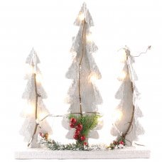 Χριστουγεννιάτικα Ξύλινα Διακοσμητικά Δεντράκια με 15 LED, Λευκό (40cm)